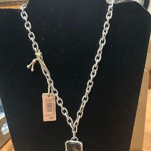 Uno de 50 long Silver Chain Necklace with Black Pendant